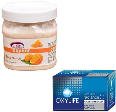 

Pink Root ORANGE SCRUB 500GM WITH OXYLIFE CREME BLEACH 27GM(Set of 2)