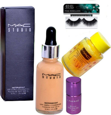 

PINK REBELLION Eyelashes, studio water weight foundation, Nail Polish remover, Mirror Nail Polish(Set of 4)