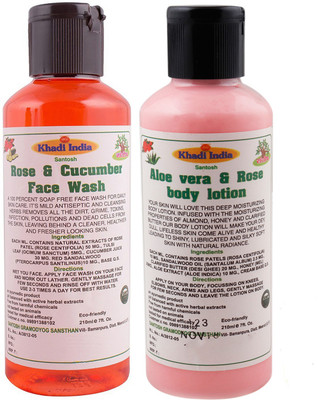 

Khadi India Santosh Khadi Herbal Rose Cucumber Face Wash and Aloe vera & Rose body lotion Combo Pack of 2x210 ml(Set of 2)