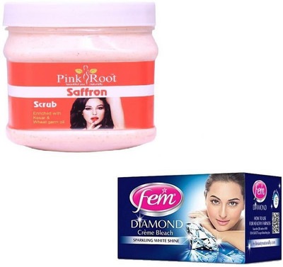 

Pink Root SAFRON SCRUB 500GM WITH FEM DIAMOND BLEACH 30GM(Set of 2)