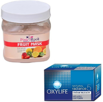 Pink Root FRUIT MASK 500GM WITH OXYLIFE CREME BLEACH 27GM(Set of 2)