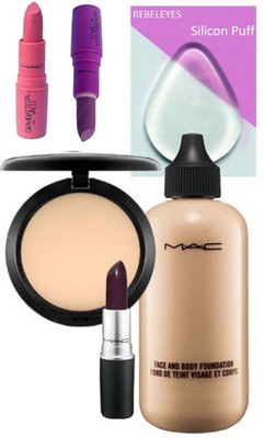 

REBELEYES silicon Puff & Compact & Face & Body Foundation & Lipstick (Pack Of 3)(Set of 6)