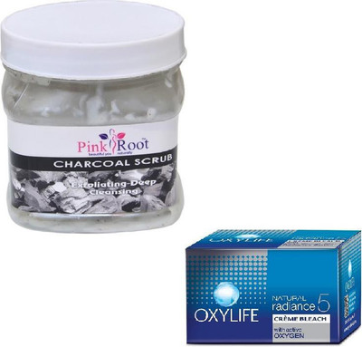 

Pink Root CHARCOAL SCRUB 500GM WITH OXYLIFE CREME BLEACH 27GM(Set of 2)