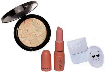 

luxurious Silicon puff & Anstasia Illumanator Orange Shade Lipstick(Set of 3)