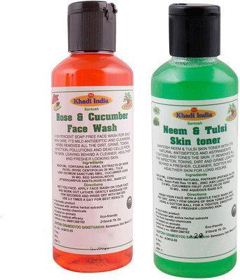 

Khadi India Santosh Khadi Herbal Rose & Cucumber Face Wash and Neem & Tulsi Skin toner Combo Pack of 2x210 ml(Set of 2)