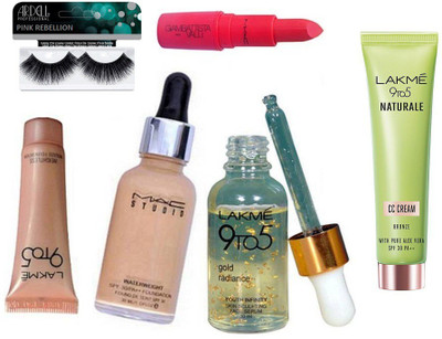 

PINK REBELLION Eyelashes & Mousse Foundation, Gold radiance serum, Giambattista valli Lipstick & Water weight Foundation & Naturale CC Cream(Set of 6)