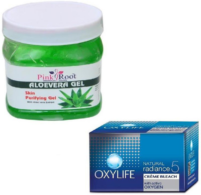

Pink Root ALOEVERA GEL 500GM WITH OXYLIFE CREME BLEACH 27GM(Set of 2)