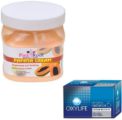 

Pink Root PAPAYA CREAM 500GM WITH OXYLIFE CREME BLEACH 27GM(Set of 2)