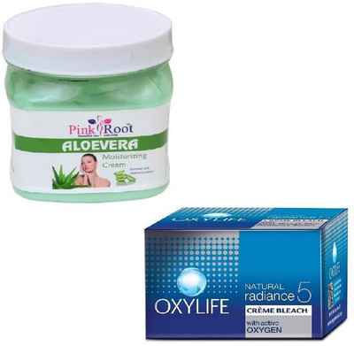

Pink Root ALOEVERA CREAM 500GM WITH OXYLIFE CREME BLEACH 27GM(Set of 2)