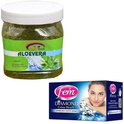 

Pink Root ALOEVERA GEL SCRUB 500GM WITH FEM DIAMOND BLEACH 30GM(Set of 2)
