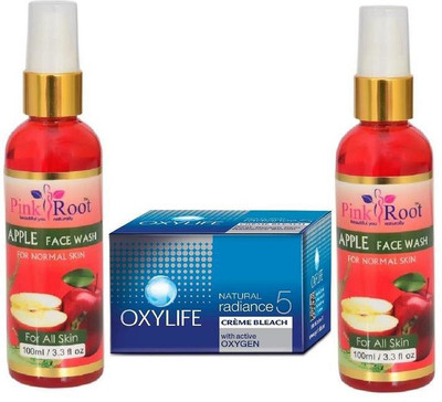 Pink Root APPLE FACE WASH 2 PCS WITH OXYLIFE CREME BLEACH 27GM(Set of 3)