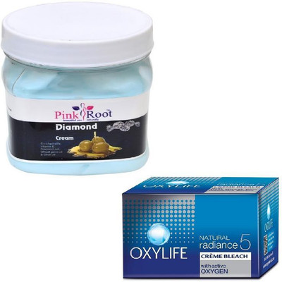 

Pink Root DIAMOND CREAM 500GM WITH OXYLIFE CREME BLEACH 27GM(Set of 2)