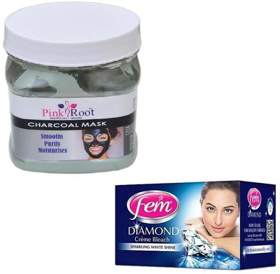 

Pink Root CHARCOAL MASK 500GM WITH FEM DIAMOND BLEACH 30GM(Set of 2)