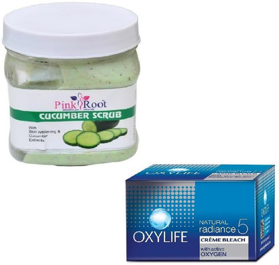 

Pink Root CUCUMBER SCRUB 500GM WITH OXYLIFE CREME BLEACH 27GM(Set of 2)