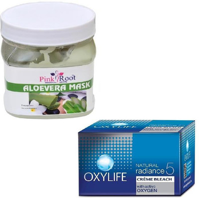

Pink Root ALOEVERA MASK 500GM WITH OXYLIFE CREME BLEACH 27GM(Set of 2)