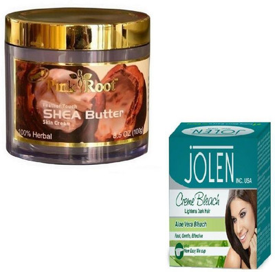 

Pink Root SHEA BUTTER CREAM 100GM WITH JOLEN ALOEVERA CREME BLEACH 28GM(Set of 2)