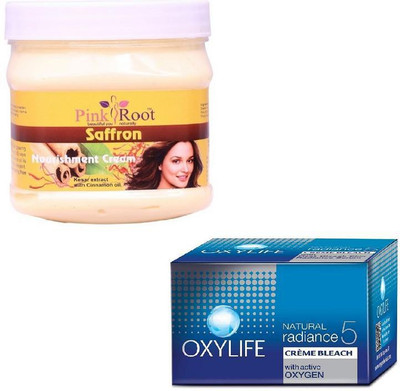 

Pink Root SAFRON CREAM 500GM WITH OXYLIFE CREME BLEACH 27GM(Set of 2)