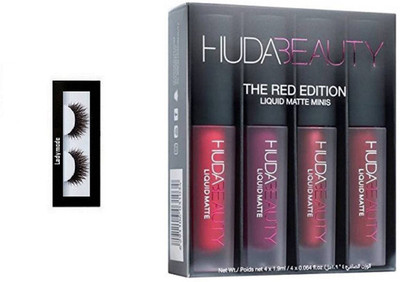 

Ladymode Combo of 4 pc set matte lipstick With 1 Pair Eyelashes(Set of 2)