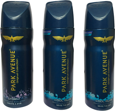 

Park Avenue 1STORM & 2COOL BLUE ( PACK OF 3) Deodorant Spray - For Men(150 ml, Pack of 3)