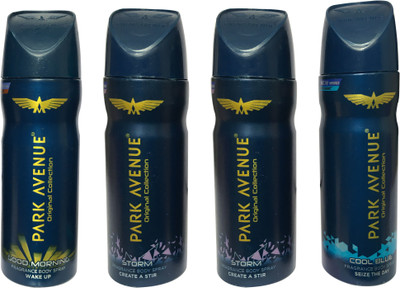 

Park Avenue 2STORM, 1 GOOD MORNING & 2 COOL BLUE ( PACK OF 4) Deodorant Spray - For Men(150 ml, Pack of 4)