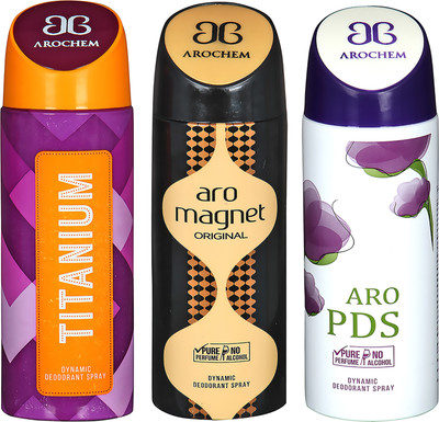 

AROCHEM TITANIUM , ARO MAGNET AND ARO PDS DYNAMIC PURE ORIGINAL Deodorant Spray - For Men & Women(200 ml, Pack of 3)