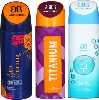 

AROCHEM ARO CHARMING , TITANIUM AND H2O DYNAMIC PURE ORIGINAL Deodorant Spray - For Men & Women(200 ml, Pack of 3)