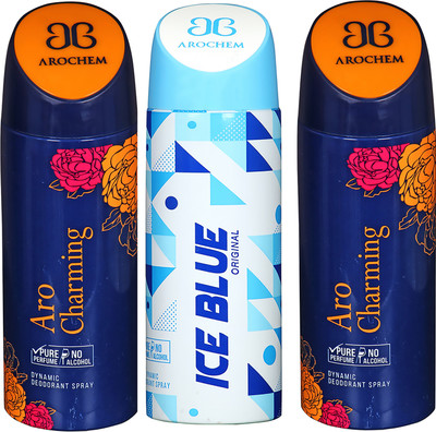 

AROCHEM ARO CHARMING , ICE BLUE AND ARO CHARMING DYNAMIC PURE ORIGINAL Deodorant Spray - For Men & Women(200 ml, Pack of 3)