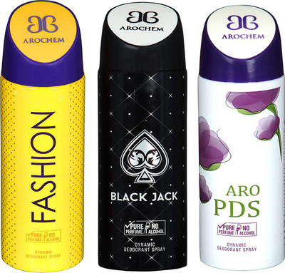 

AROCHEM FASHION , BLACK JACK AND ARO PDS DYNAMIC PURE ORIGINAL Deodorant Spray - For Men & Women(200 ml, Pack of 3)