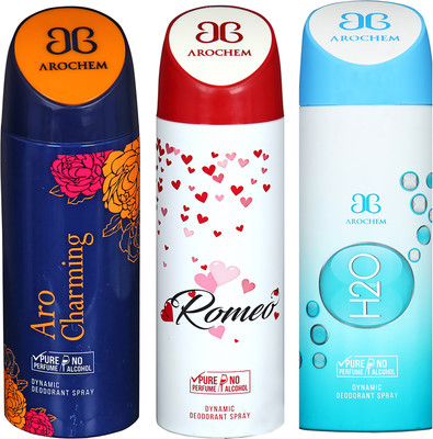 

AROCHEM ARO CHARMING , ROMEO AND H2O DYNAMIC PURE ORIGINAL Deodorant Spray - For Men & Women(200 ml, Pack of 3)