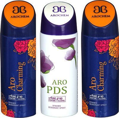 

AROCHEM ARO CHARMING , ARO PDS AND ARO CHARMING DYNAMIC PURE ORIGINAL Deodorant Spray - For Men & Women(200 ml, Pack of 3)