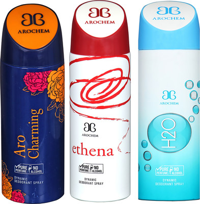 

AROCHEM ARO CHARMING , ETHENA AND H2O DYNAMIC PURE ORIGINAL Deodorant Spray - For Men & Women(200 ml, Pack of 3)