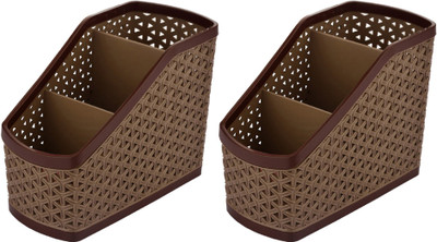 KUBER INDUSTRIES 3 Compartments Plastic Compact(Brown)
