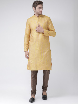 DEYANN Men Printed Straight Kurta(Yellow)
