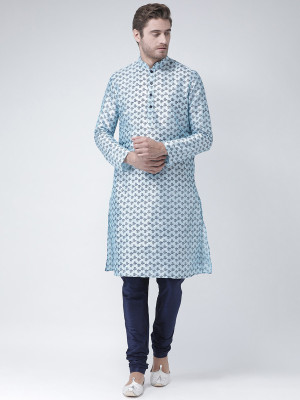 DEYANN Men Printed Straight Kurta(Blue)