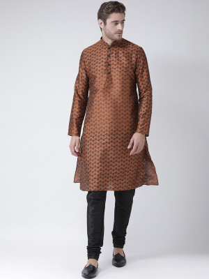 DEYANN Men Printed Straight Kurta(Brown, Black)
