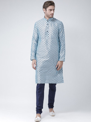 DEYANN Men Printed Straight Kurta(Blue)