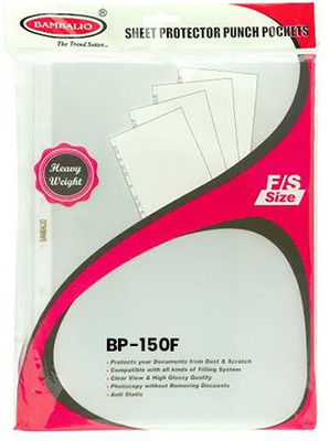 BAMBALIO polyproplene Glossy Transparent Document Sleeves, 50 Leaf Sheets, Clear Certificates/water Proof Sheet Protectors 11 Holes Punched Ring Files F/S Size/150 Microns Sheet Protectors(Set Of 50, transparent)
