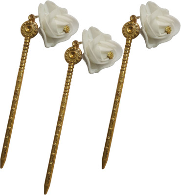 

SK Craft Designer Handcrafted Golden Flower Hair Stick, Juda Stick, Juda Pin, Hair Pin, Hair Clip, Bun Stick-Set of 3 Bun Stick(Gold)