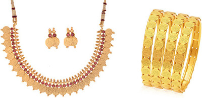 ZENEME Alloy Gold-plated Gold, Pink Jewellery Set(Pack of 1)