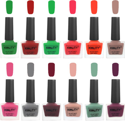 

Kwality Nail Paints | Nail Polish| Nail Paint Combo Set of 12 Dark Green-Red-Green-Pink Mania-Candy Orange-Salmon Run-Pink -Grey-Maroon-Salmon Pink-Mischievous Mint-Purple(Pack of 12)