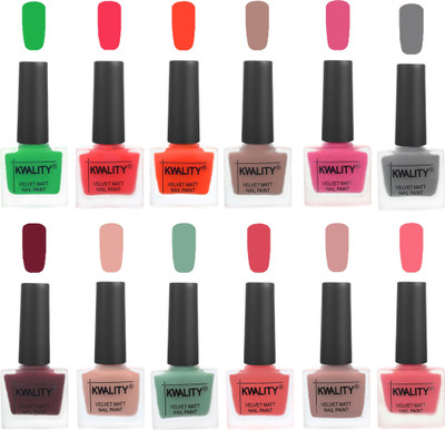 

Kwality Nail Paints | Nail Polish| Nail Paint Combo Set of 12 Green-Pink Mania-Candy Orange-Salmon Run-Pink -Grey-Maroon-Salmon Pink-Mischievous Mint-Baby Pink-Salmon-Frozen Pink(Pack of 12)