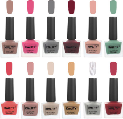 

Kwality Nail Paints | Nail Polish| Nail Paint Combo Set of 12 Salmon Run-Pink -Grey-Maroon-Salmon Pink-Mischievous Mint-Baby Pink-Salmon-Light Beige-Beige-Silver-Rani Pink(Pack of 12)