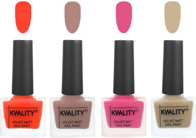 

Kwality Nail Paints | Velvet Matte Nail Polish Combo Candy Orange,Salmon Run,Pink Mania,Nude(Pack of 4)