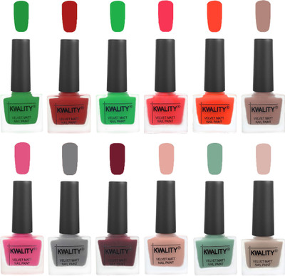 

Kwality Nail Paints | Nail Polish| Nail Paint Combo Set of 12 Dark Green-Red-Green-Pink Mania-Candy Orange-Salmon Run-Pink -Grey-Maroon-Salmon Pink-Mischievous Mint-Light Baby Nude(Pack of 12)