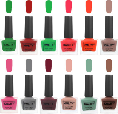 

Kwality Nail Paints | Nail Polish| Nail Paint Combo Set of 12 Dark Green-Red-Green-Pink Mania-Candy Orange-Salmon Run-Pink -Grey-Maroon-Salmon Pink-Mischievous Mint-Shock Brown(Pack of 12)