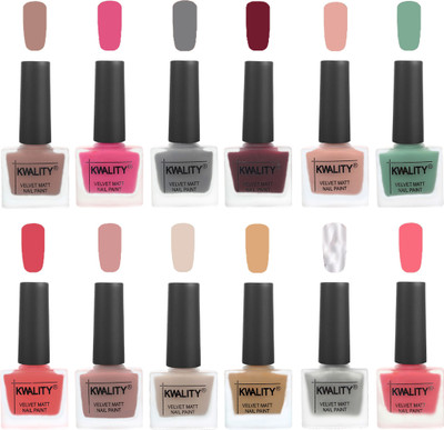 

Kwality Nail Paints | Nail Polish| Nail Paint Combo Set of 12 Salmon Run-Pink -Grey-Maroon-Salmon Pink-Mischievous Mint-Baby Pink-Salmon-Light Beige-Beige-Silver-Frozen Pink(Pack of 12)