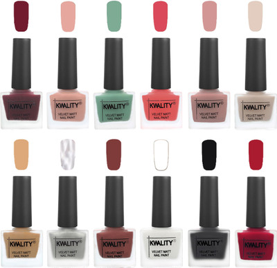 

Kwality Nail Paints | Nail Polish| Nail Paint Combo Set of 12 Maroon-Salmon Pink-Mischievous Mint-Baby Pink-Salmon-Light Beige-Beige-Silver-Dark Tan-White-Black-Berry(Pack of 12)
