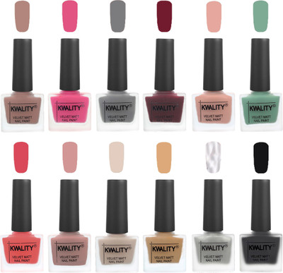 

Kwality Nail Paints | Nail Polish| Nail Paint Combo Set of 12 Salmon Run-Pink -Grey-Maroon-Salmon Pink-Mischievous Mint-Baby Pink-Salmon-Light Beige-Beige-Silver-Black(Pack of 12)