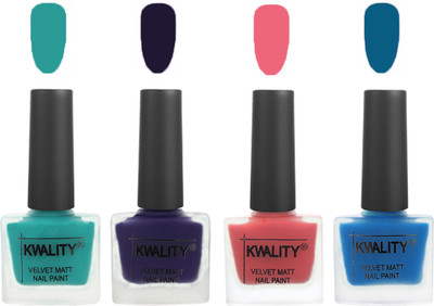 

Kwality Nail Paints | Velvet Matte Nail Polish Combo Sea Green,Royal Blue,Nude Pink,Peacock Blue(Pack of 4)