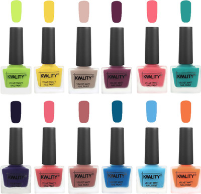 

Kwality Nail Paints | Nail Polish| Nail Paint Combo Set of 12 Light Lemon Green-Yellow-Light Baby Nude-Purple-Frozen Pink-Sea Green-Royal Blue-Nude Pink-Dark Nude-Peacock Blue-Light Blue-Peach(Pack of 12)
